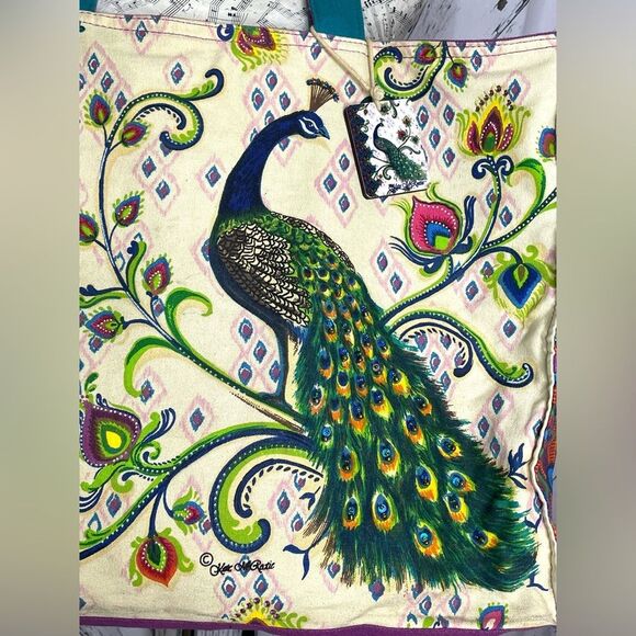 Kate McRostie Canvas Tote Handbag Peacock Design - Picture 3 of 13